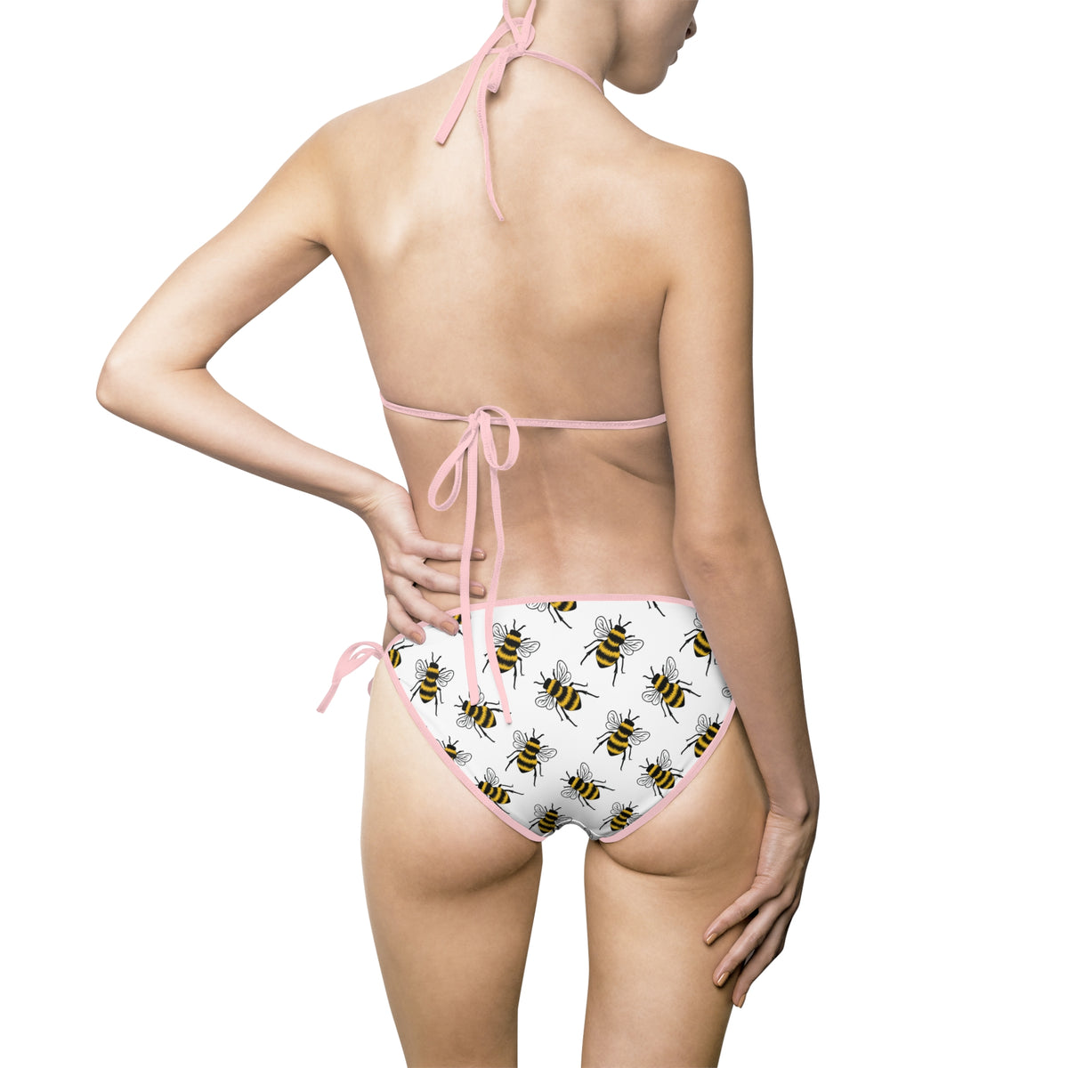 Bee Print Bikini — Women's Tie-Side Triangle Swimsuit