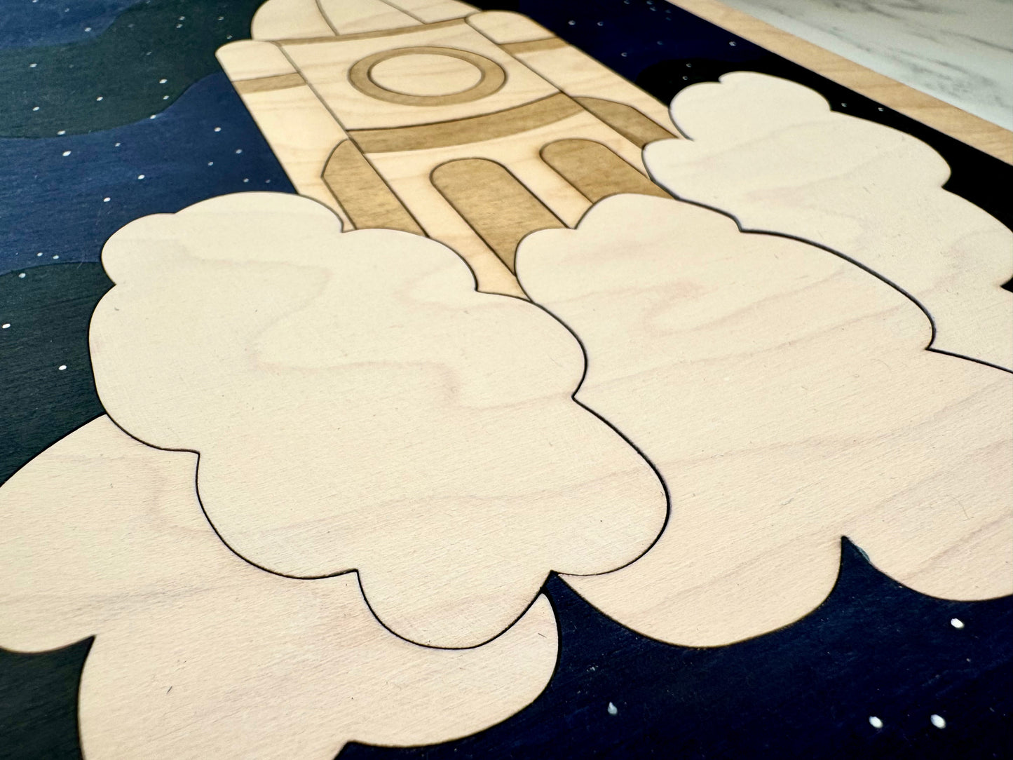 Handcrafted Wooden Space Rocket Wall Art: Personalised Nursery Decor