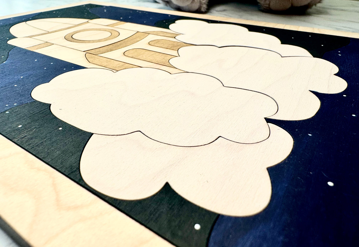 Handcrafted Wooden Space Rocket Wall Art: Personalised Nursery Decor