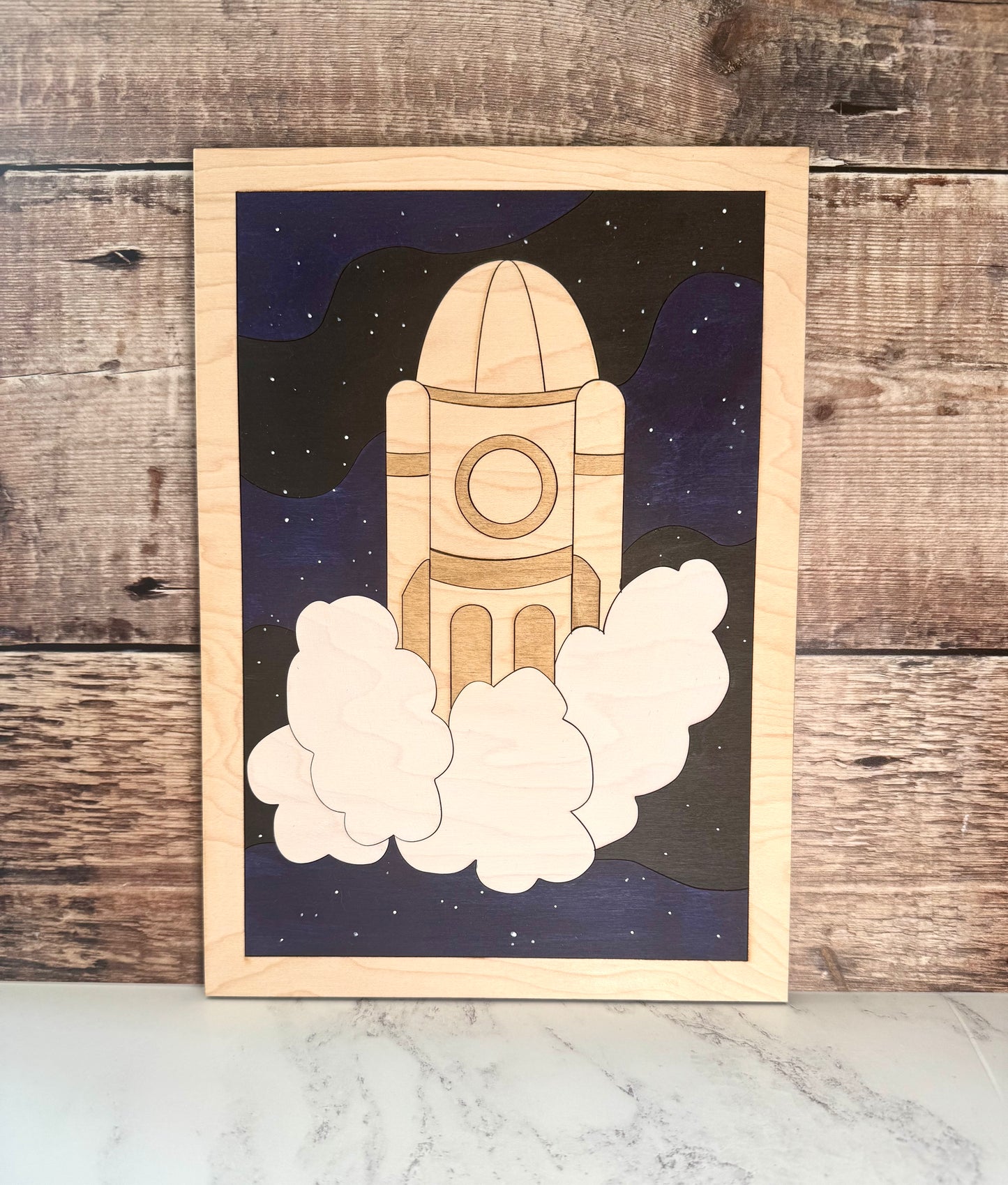 Handcrafted Wooden Space Rocket Wall Art: Personalised Nursery Decor