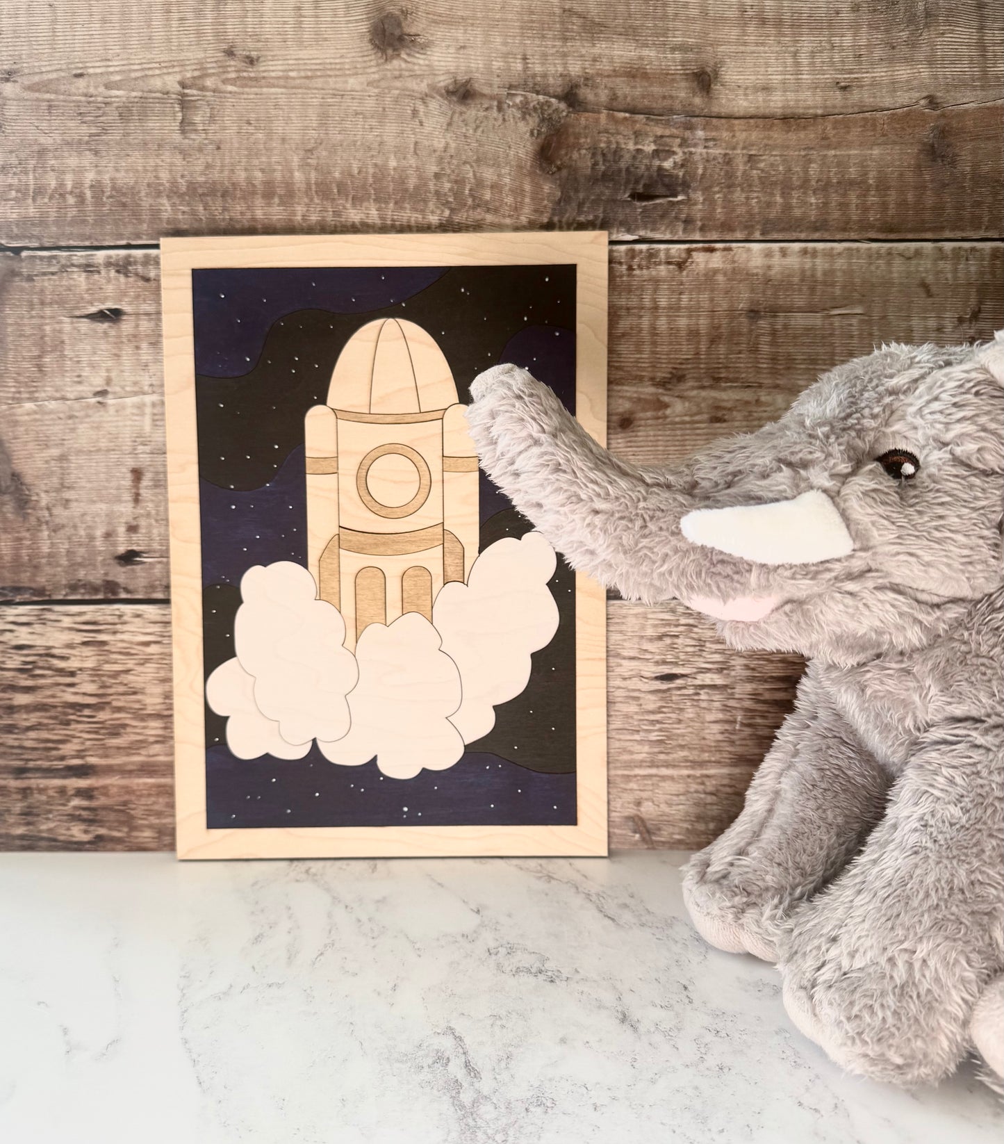 Handcrafted Wooden Space Rocket Wall Art: Personalised Nursery Decor