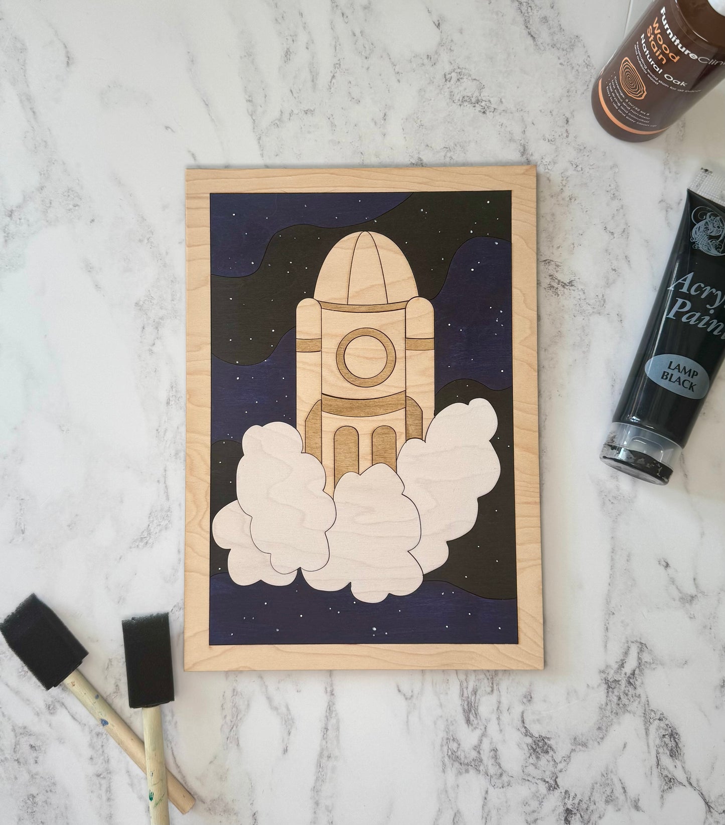 Handcrafted Wooden Space Rocket Wall Art: Personalised Nursery Decor