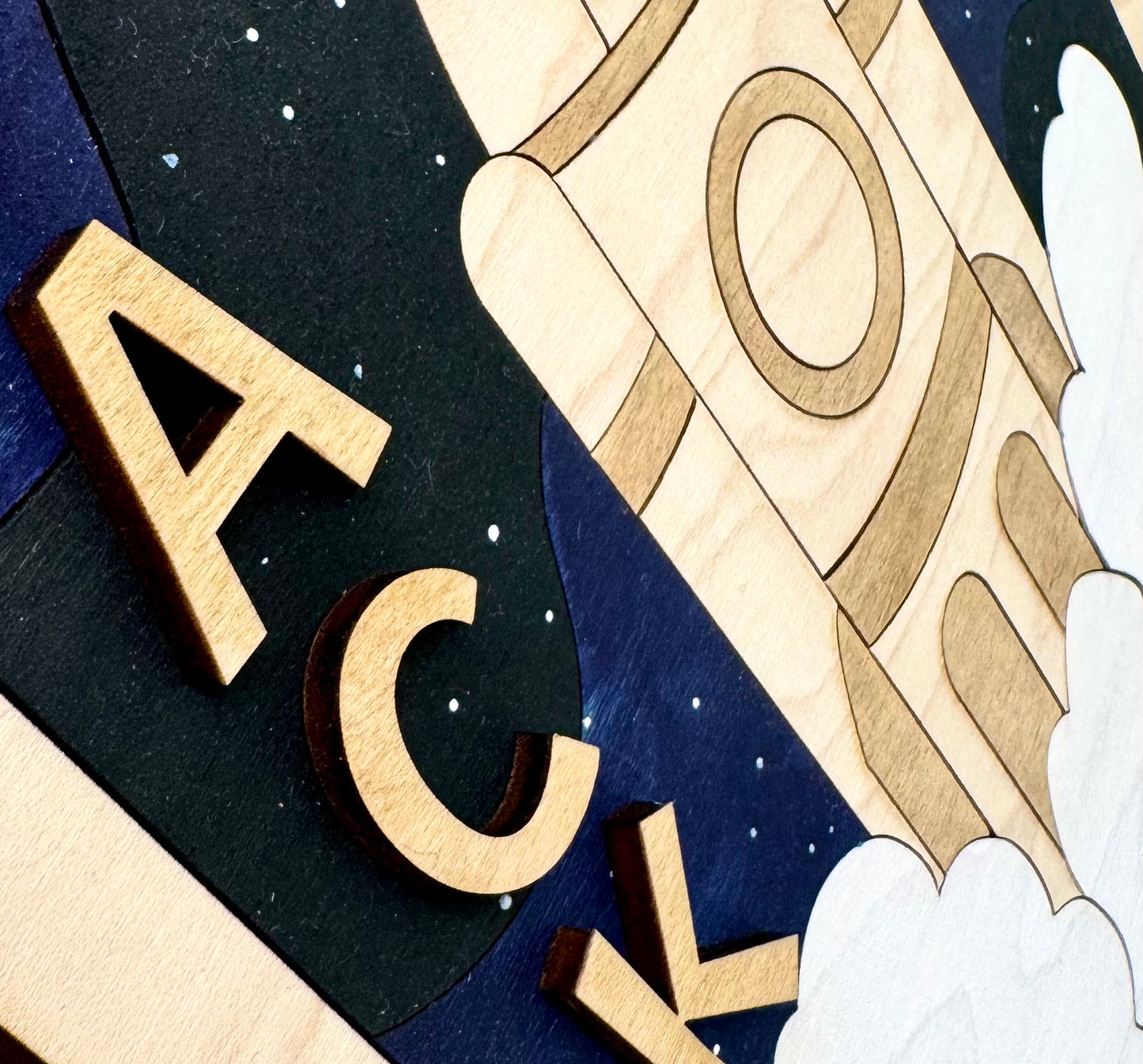 Handcrafted Wooden Space Rocket Wall Art: Personalised Nursery Decor