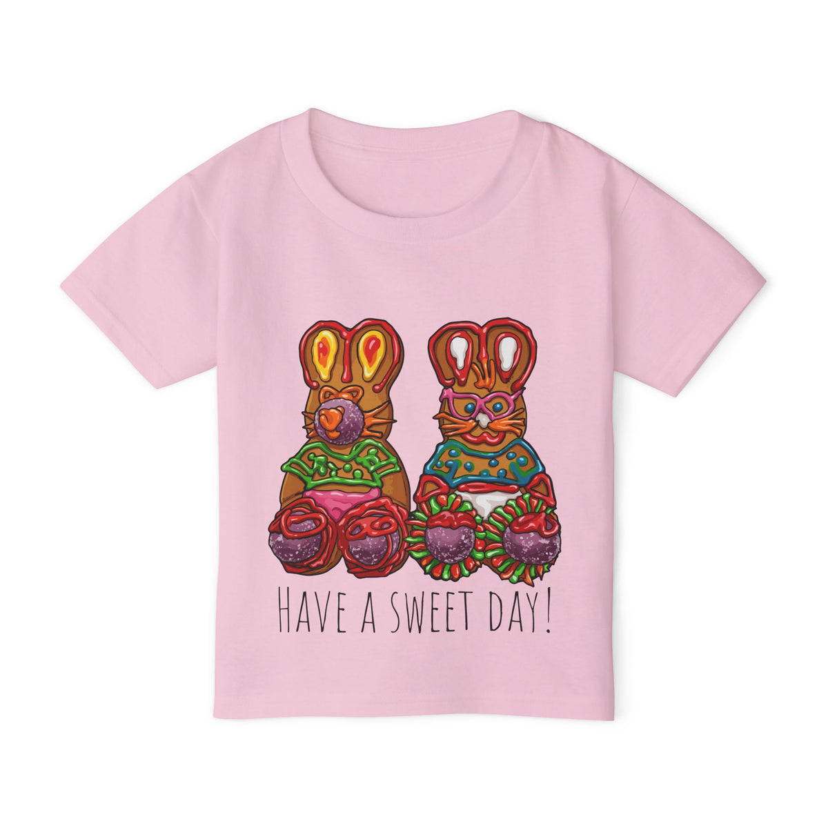 Toddler T‑Shirt — Colorful Gingerbread Bunny Illustration "Have a Sweet Day!"