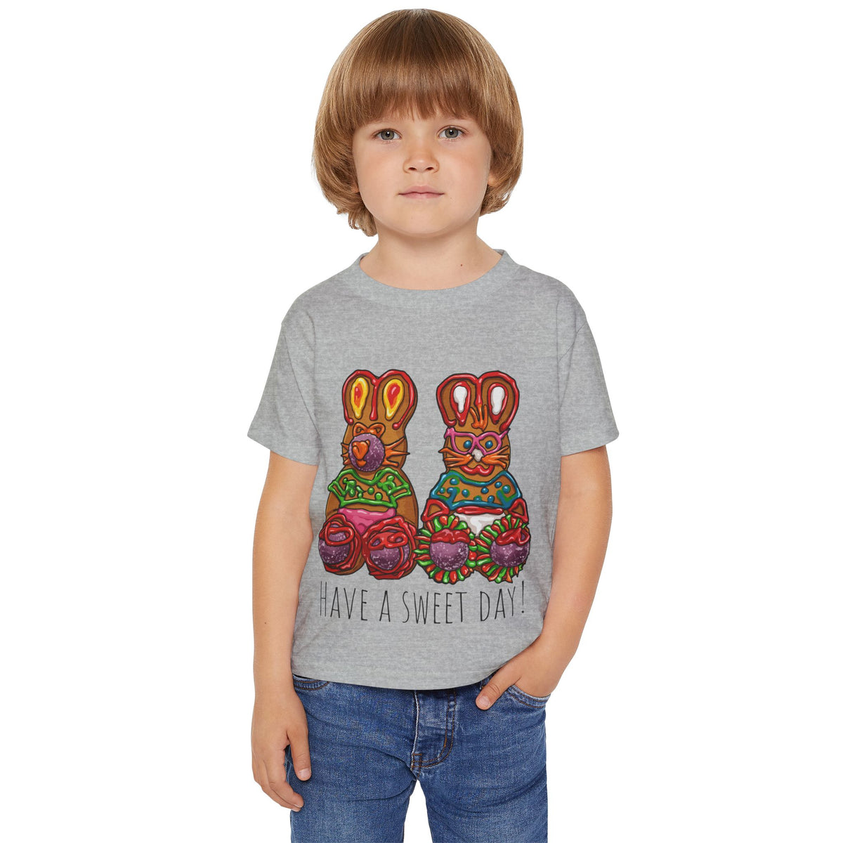 Toddler T‑Shirt — Colorful Gingerbread Bunny Illustration "Have a Sweet Day!"