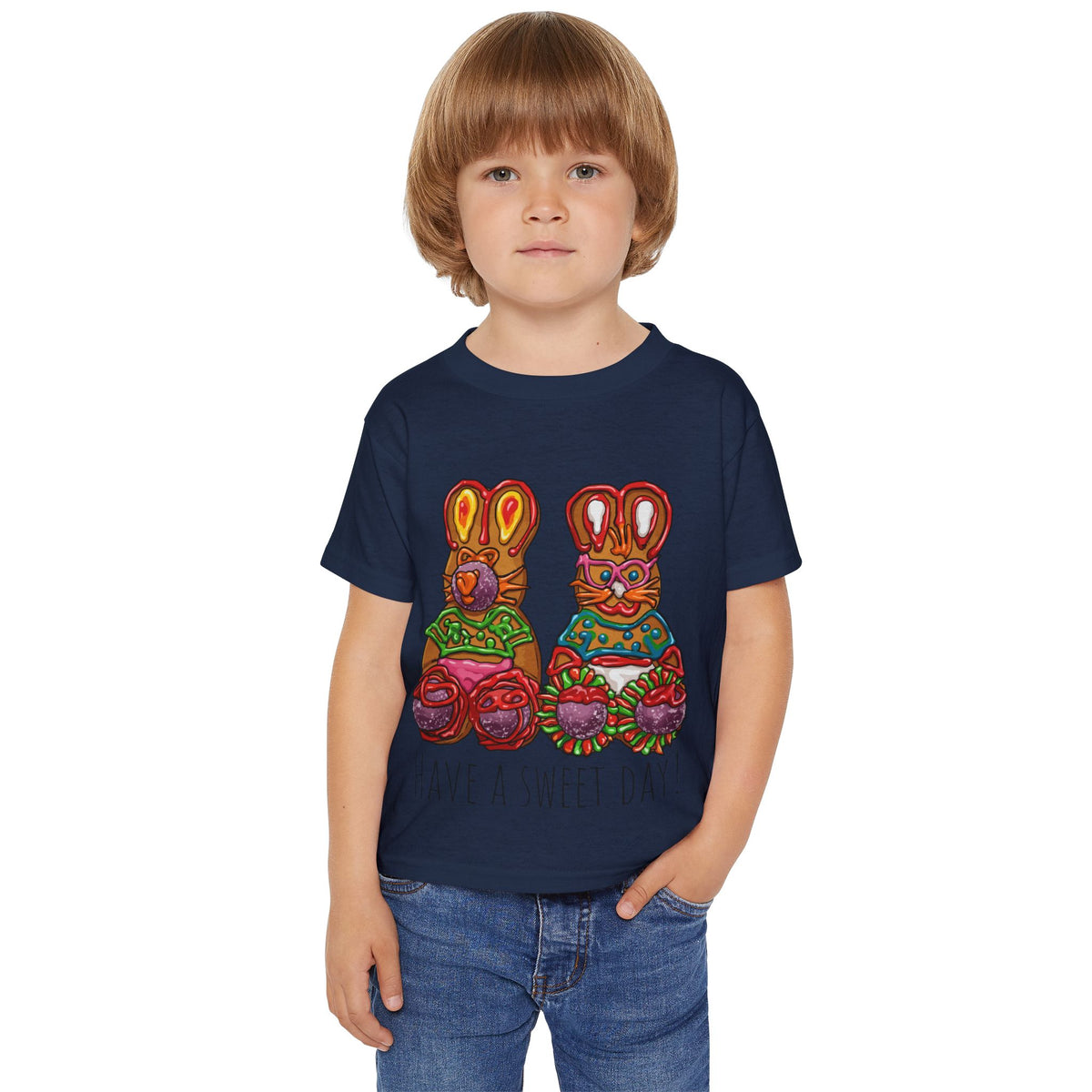 Toddler T‑Shirt — Colorful Gingerbread Bunny Illustration "Have a Sweet Day!"