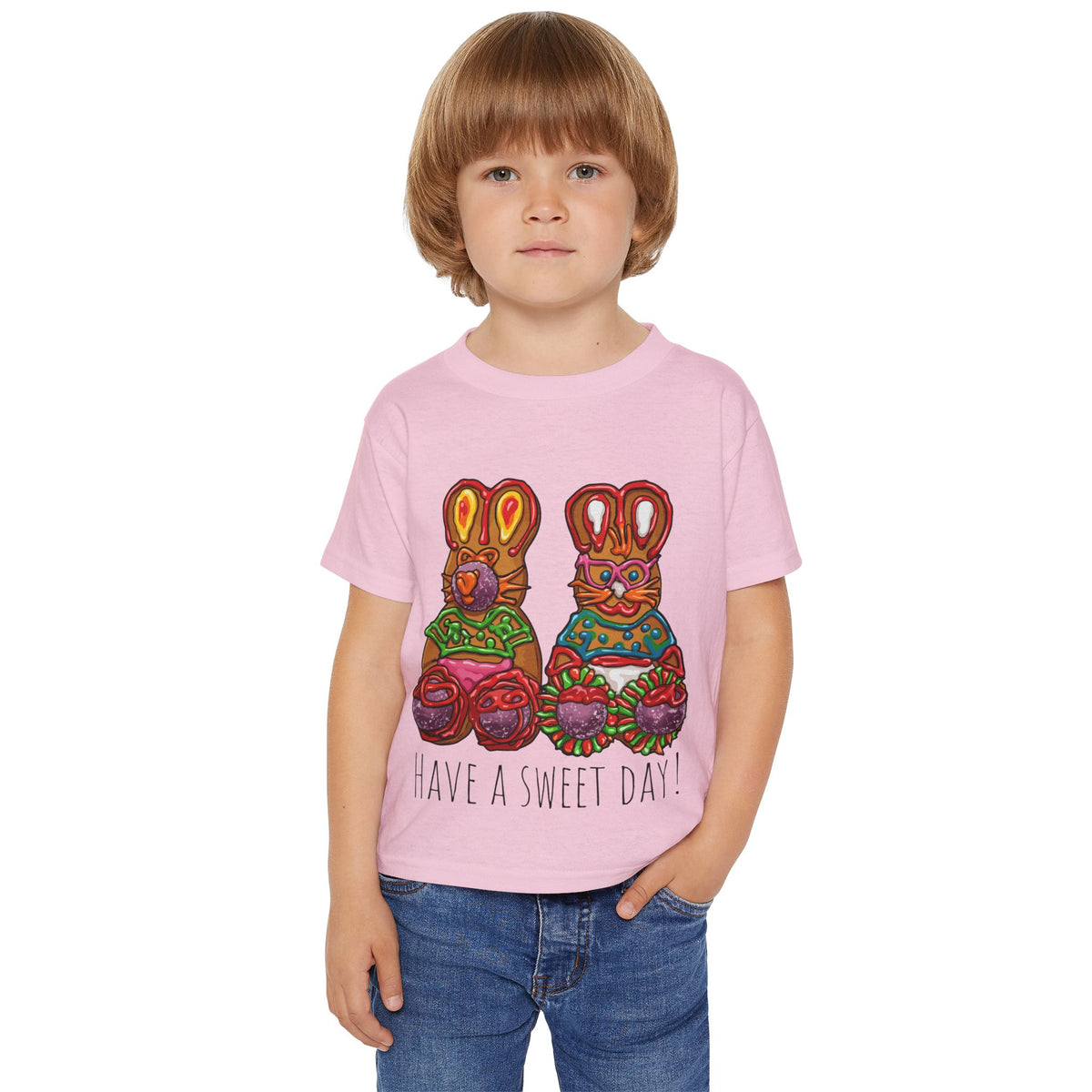 Toddler T‑Shirt — Colorful Gingerbread Bunny Illustration "Have a Sweet Day!"
