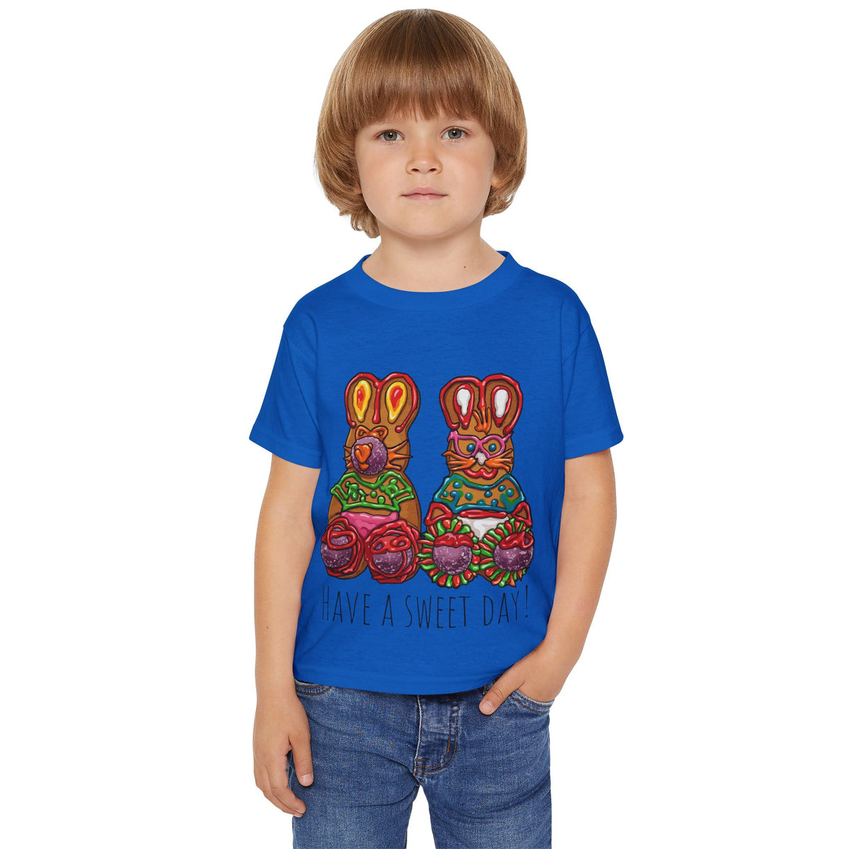Toddler T‑Shirt — Colorful Gingerbread Bunny Illustration "Have a Sweet Day!"
