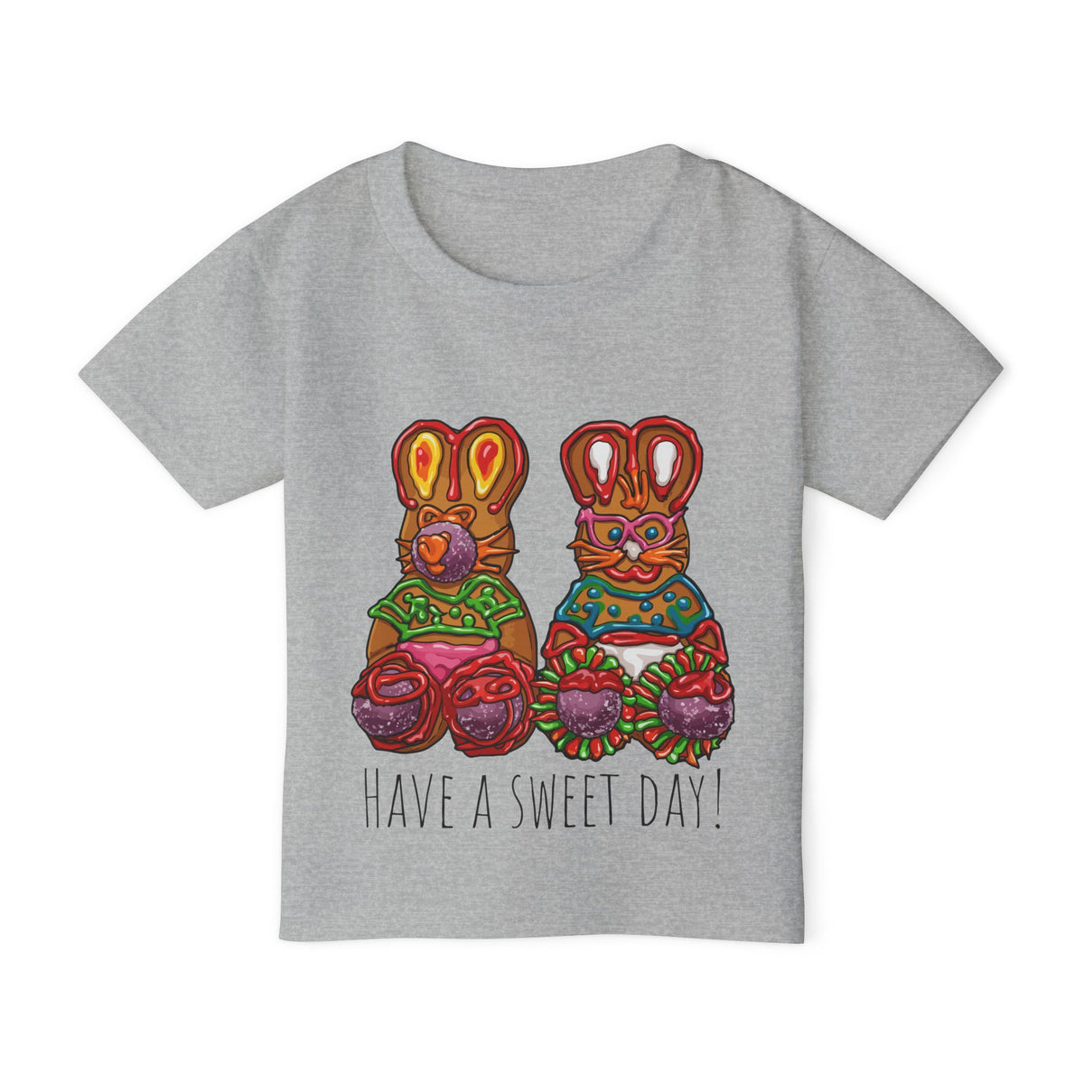 Toddler T‑Shirt — Colorful Gingerbread Bunny Illustration "Have a Sweet Day!"