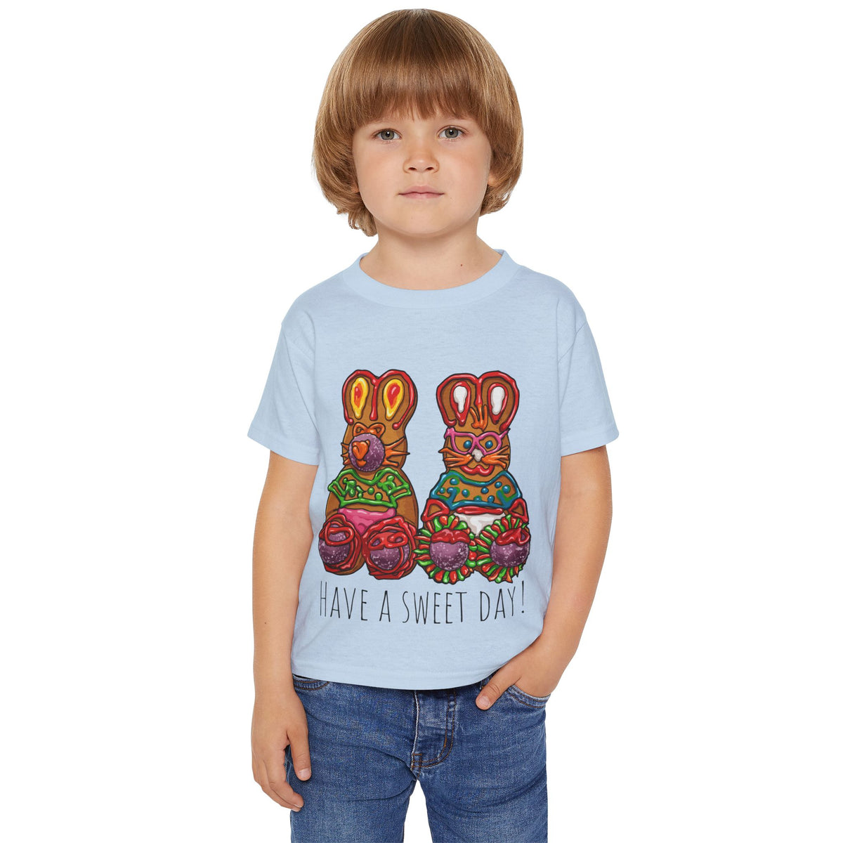 Toddler T‑Shirt — Colorful Gingerbread Bunny Illustration "Have a Sweet Day!"