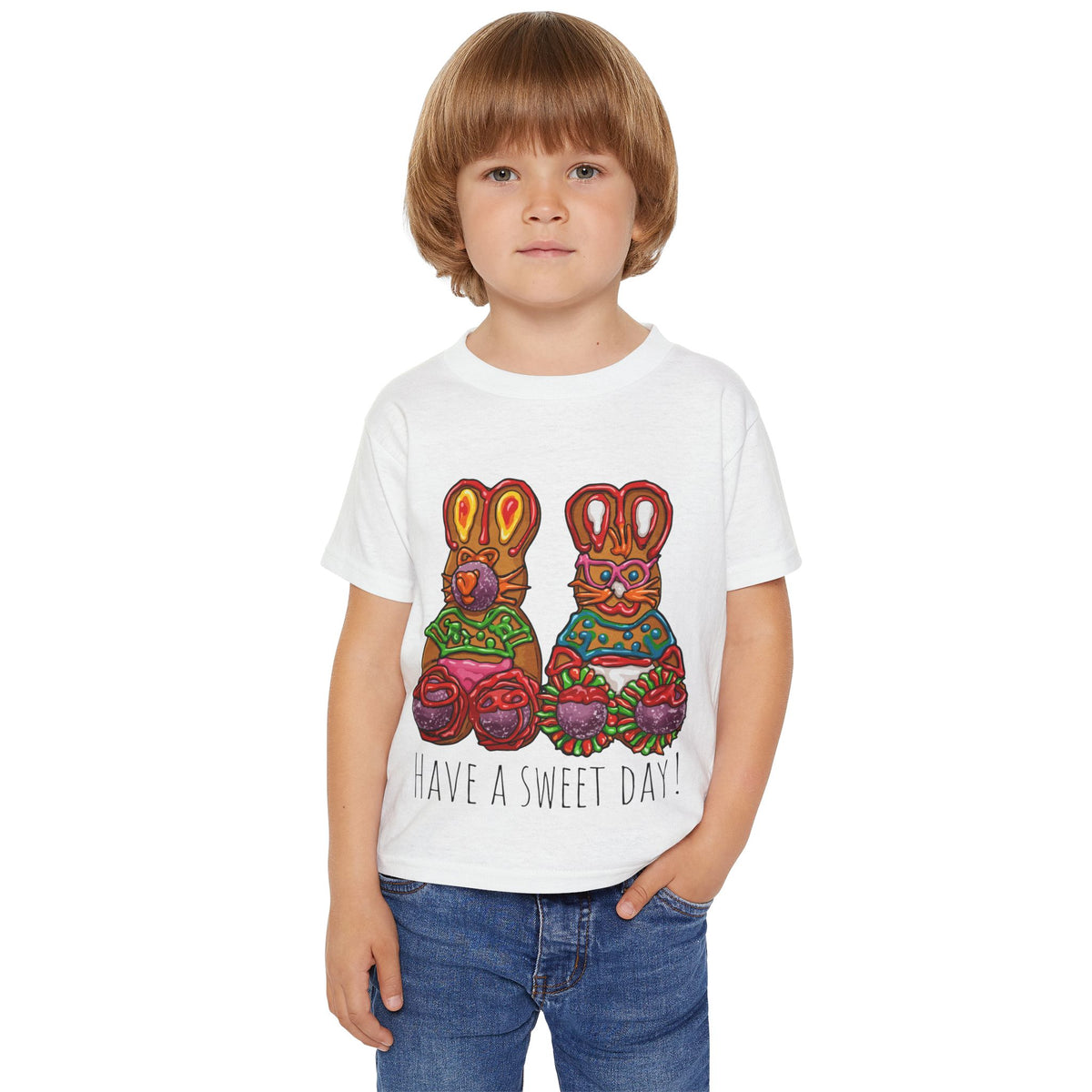 Toddler T‑Shirt — Colorful Gingerbread Bunny Illustration "Have a Sweet Day!"