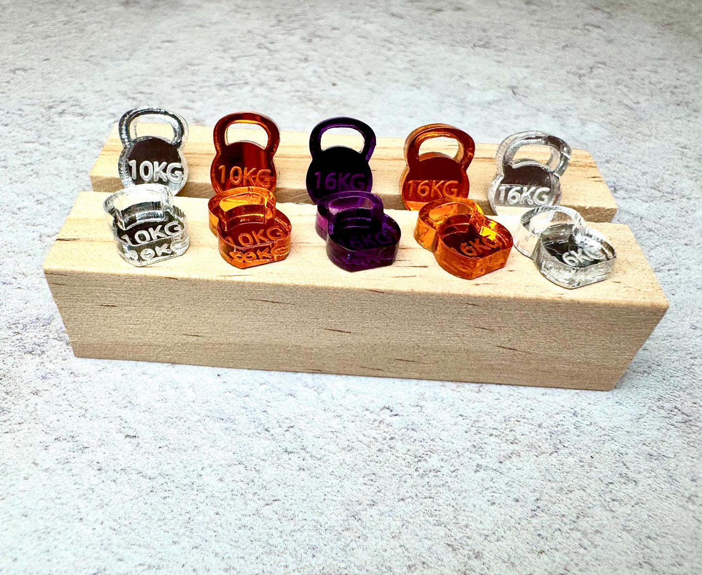 Kettlebell stud earrings - mirrored and acrylic gym jewellery