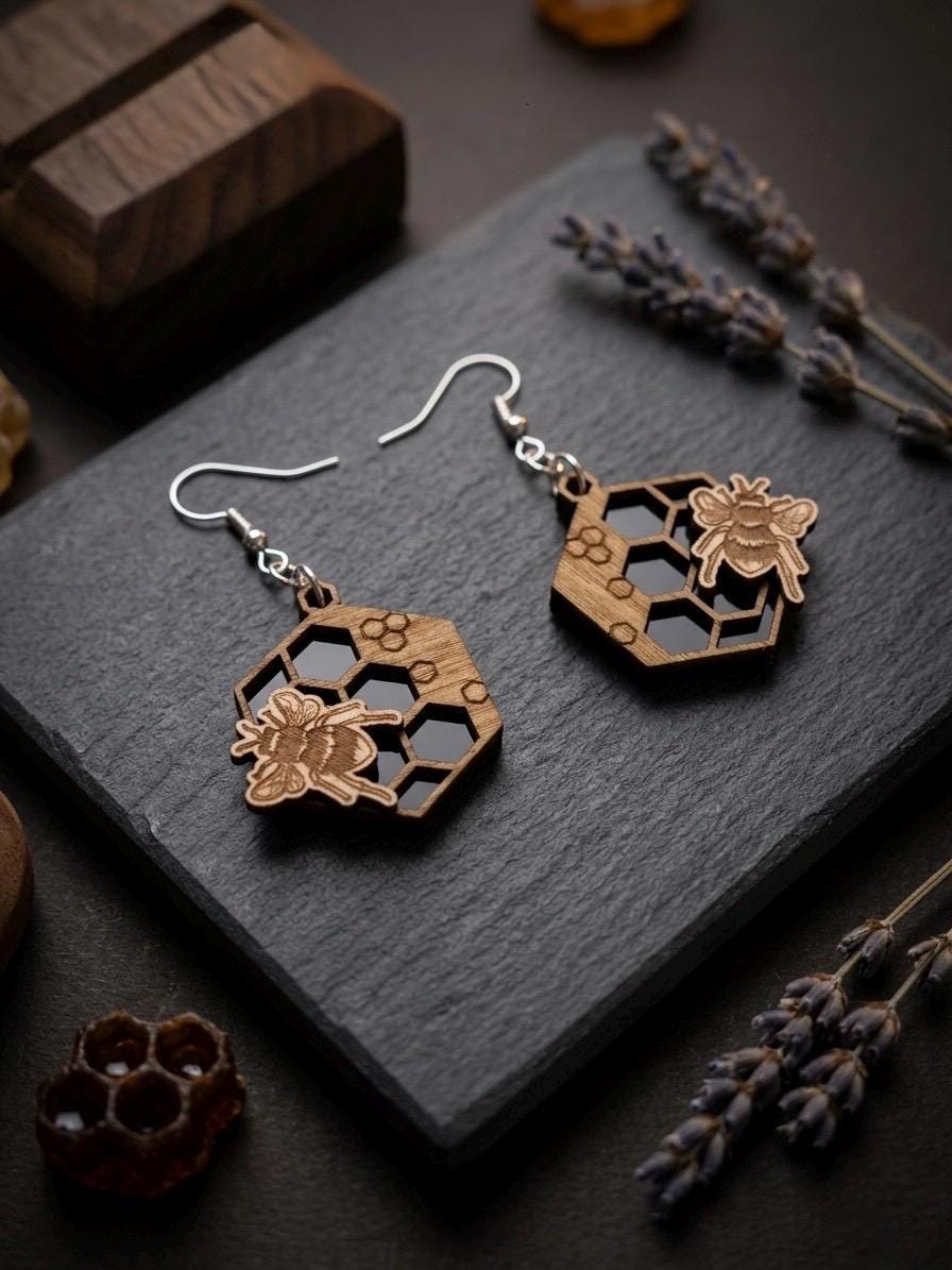 Wooden and Acrylic Bee Drop Earrings
