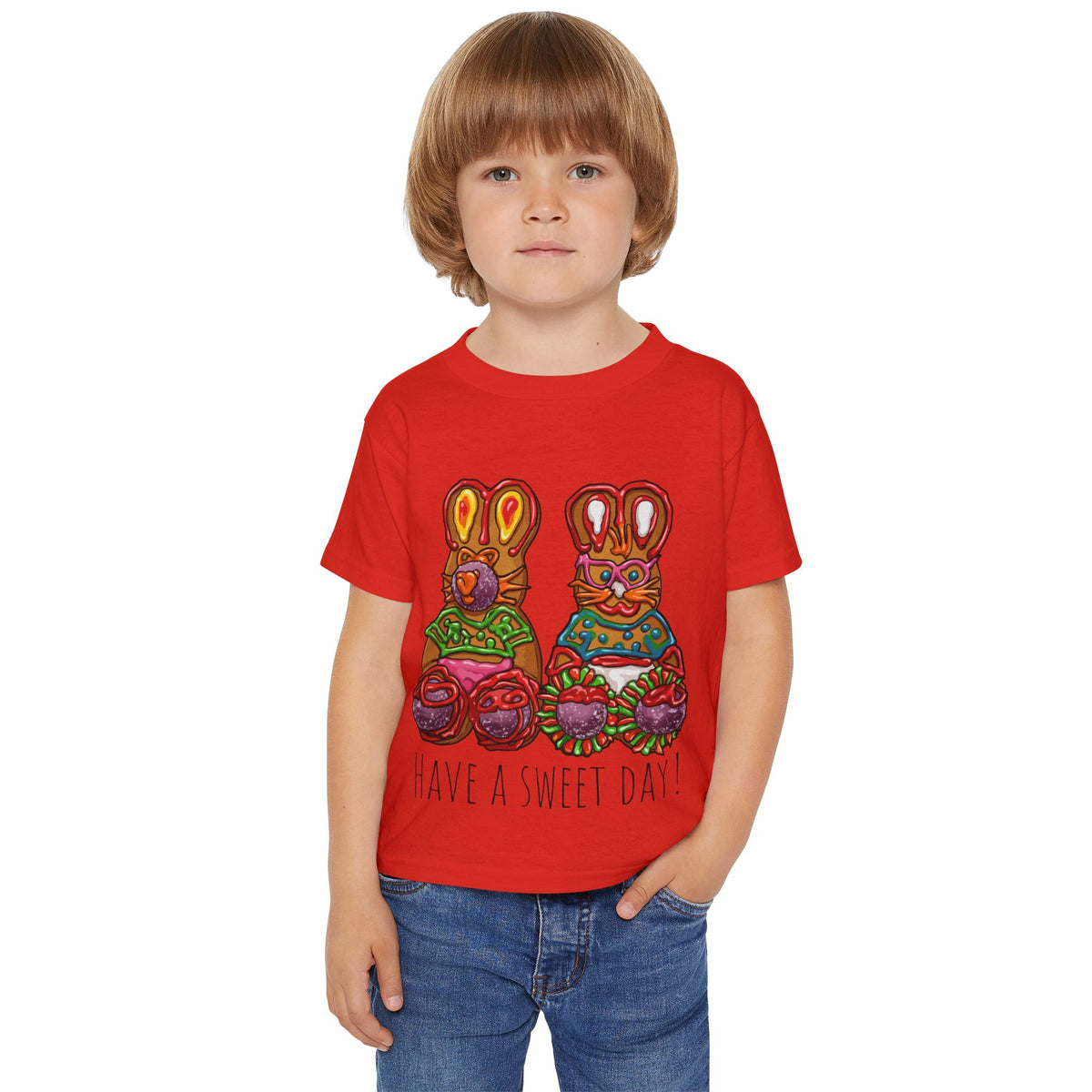 Toddler T‑Shirt — Colorful Gingerbread Bunny Illustration "Have a Sweet Day!"
