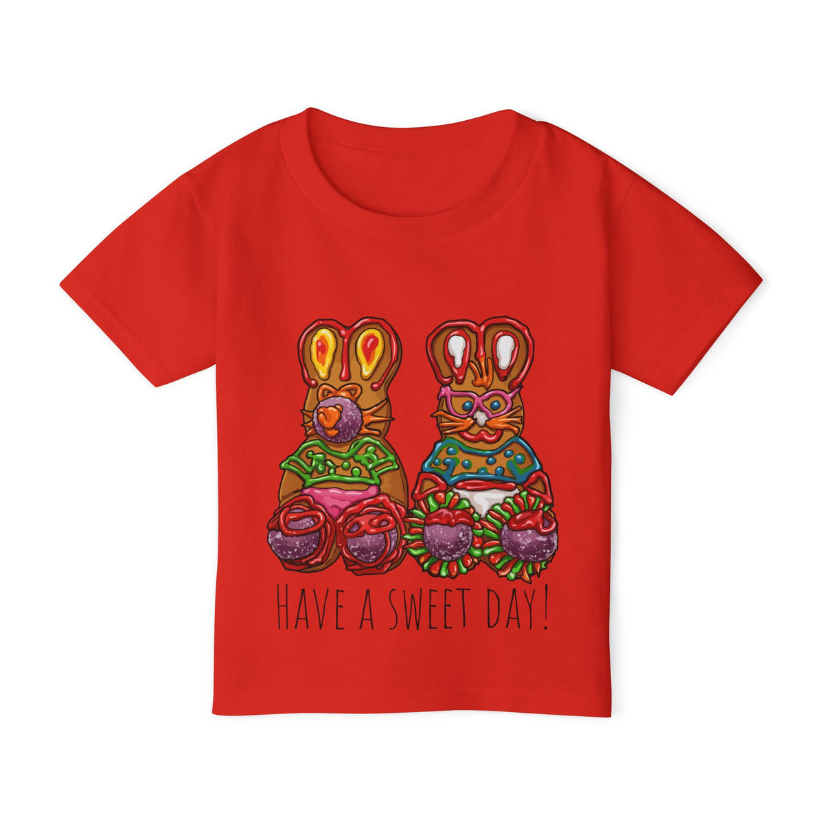 Toddler T‑Shirt — Colorful Gingerbread Bunny Illustration "Have a Sweet Day!"