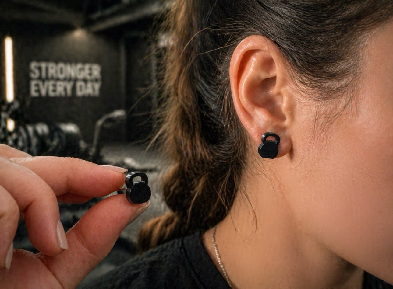 Kettlebell stud earrings - mirrored and acrylic gym jewellery