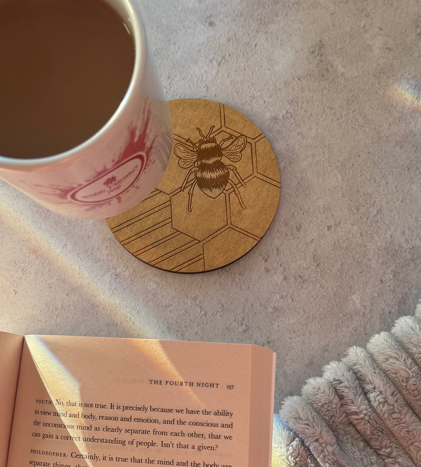 Handmade Wooden Coaster with Engraved Bee Design
