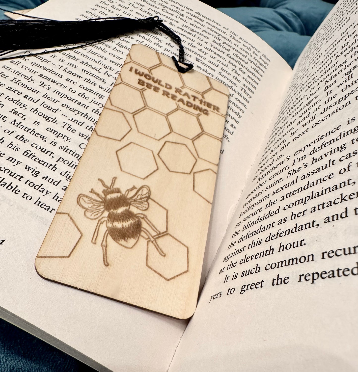I would rather bee reading wooden bookmark