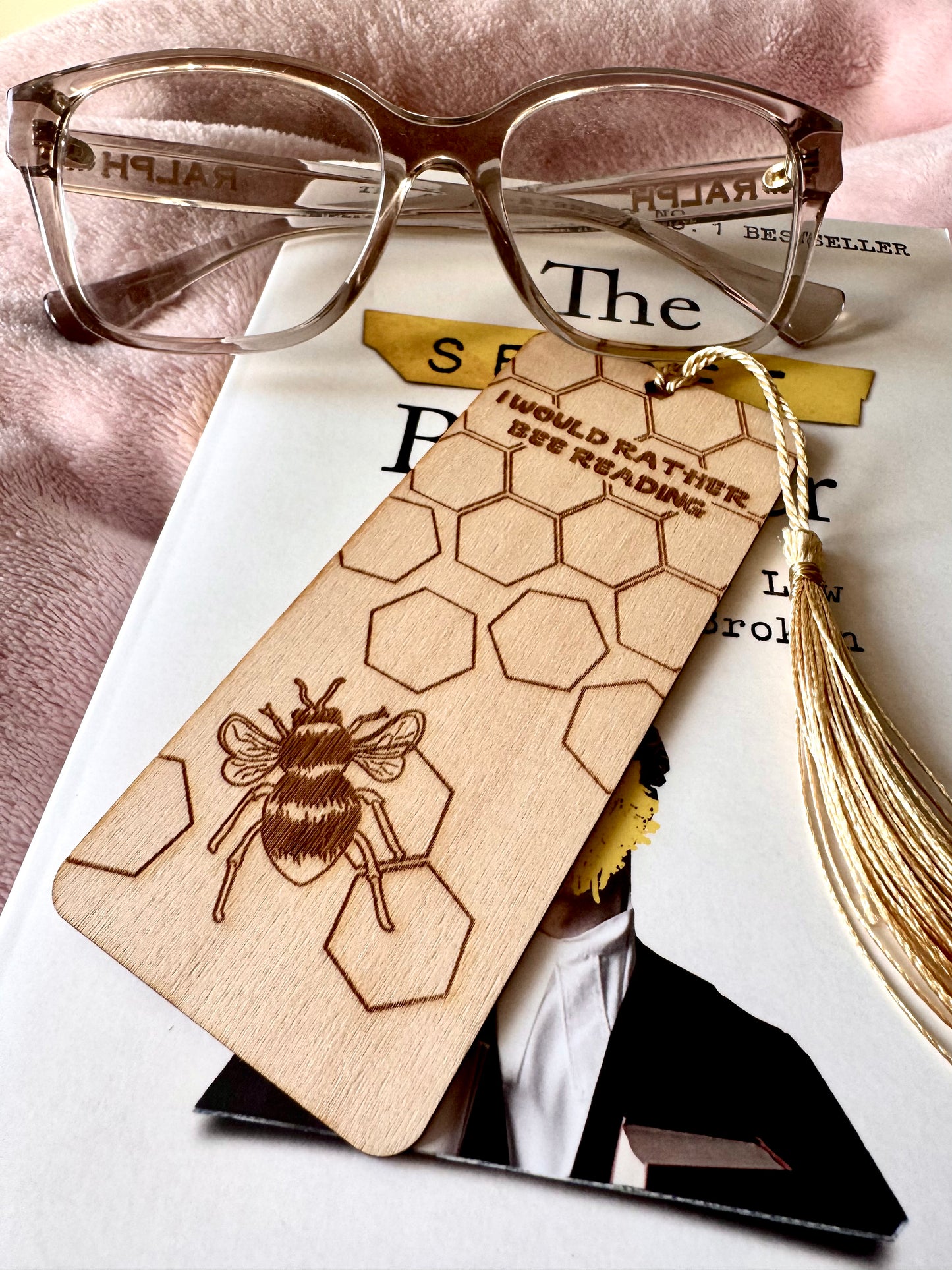 I would rather bee reading wooden bookmark
