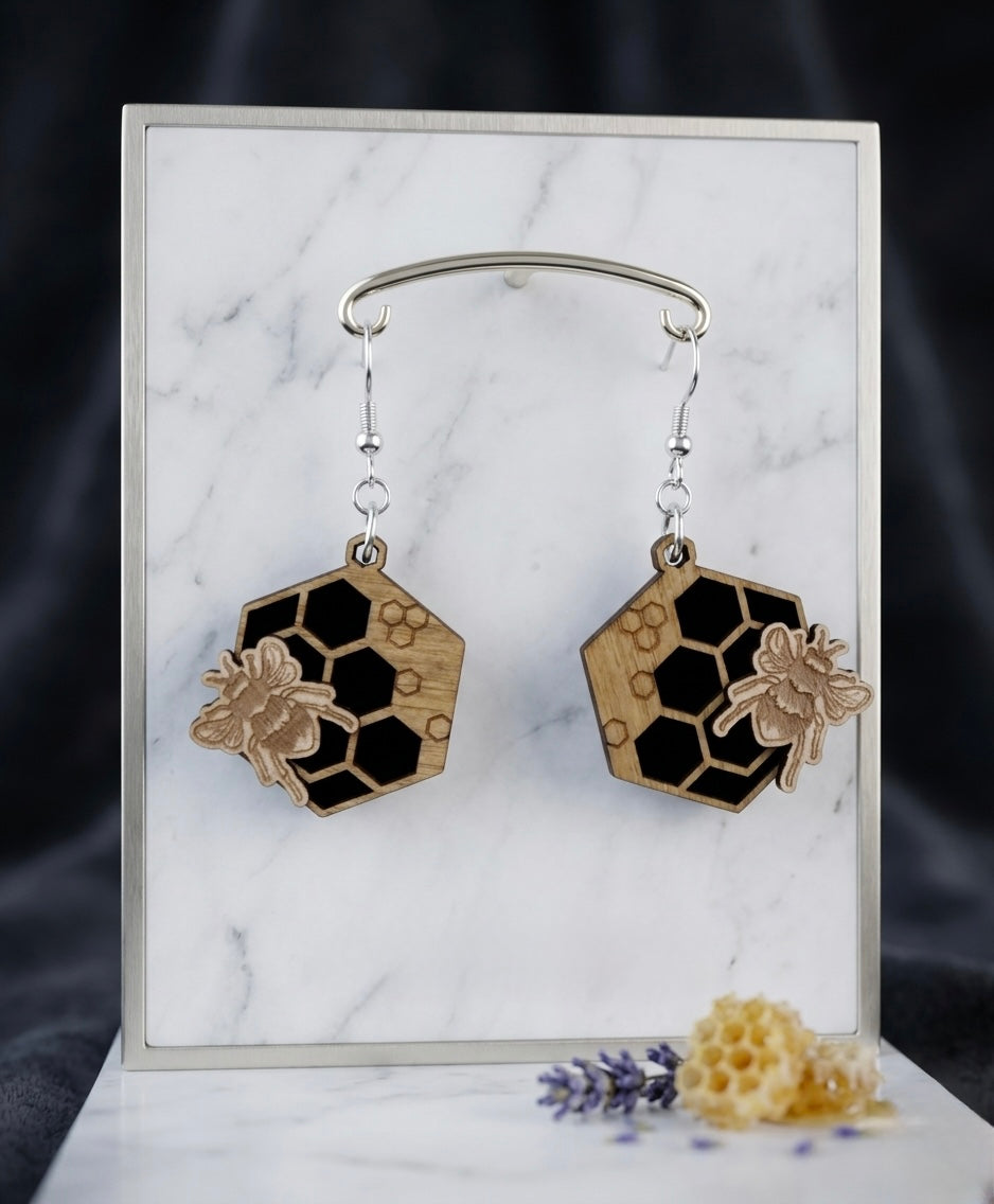 Wooden and Acrylic Bee Drop Earrings