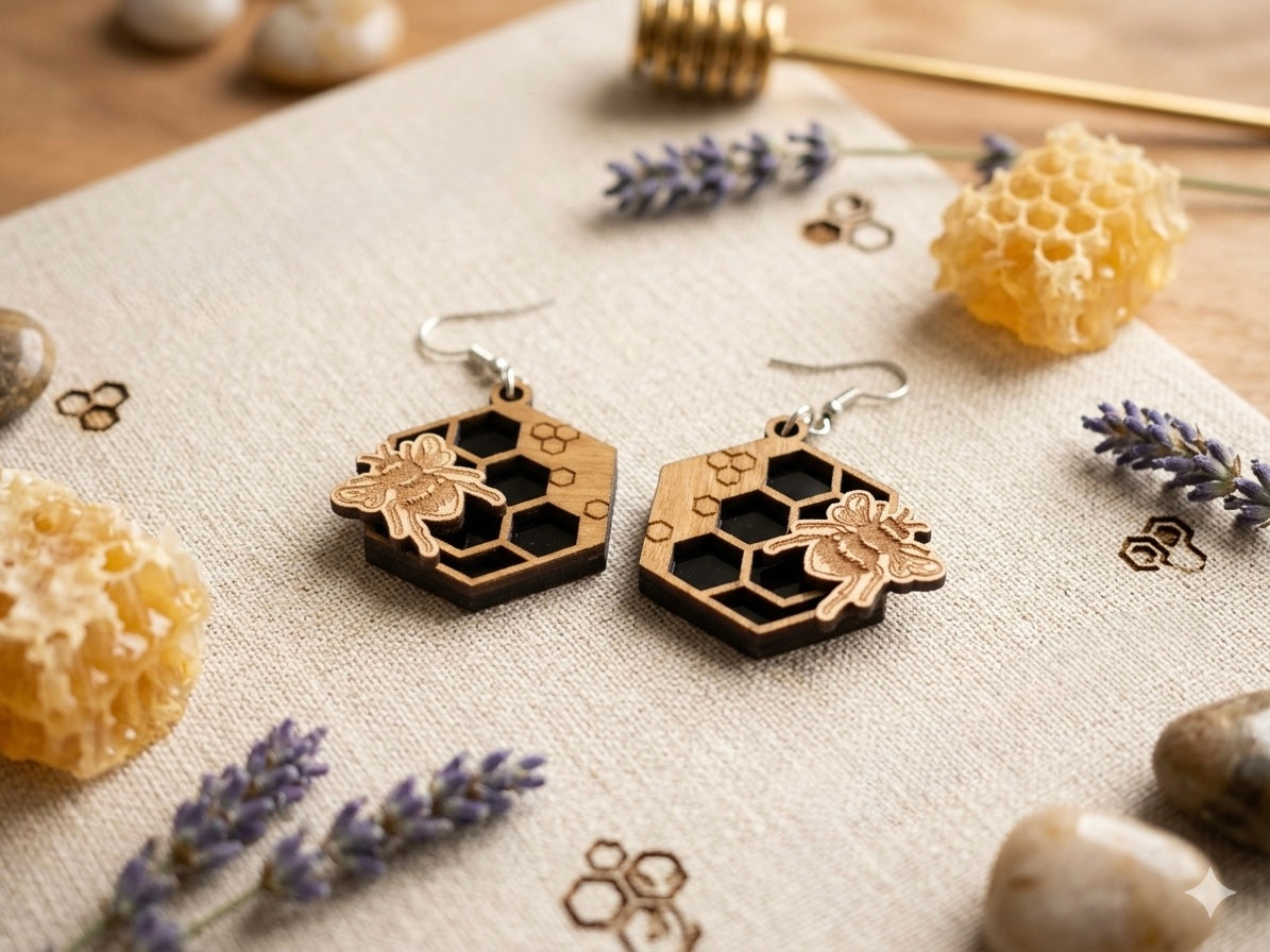 Wooden and Acrylic Bee Drop Earrings