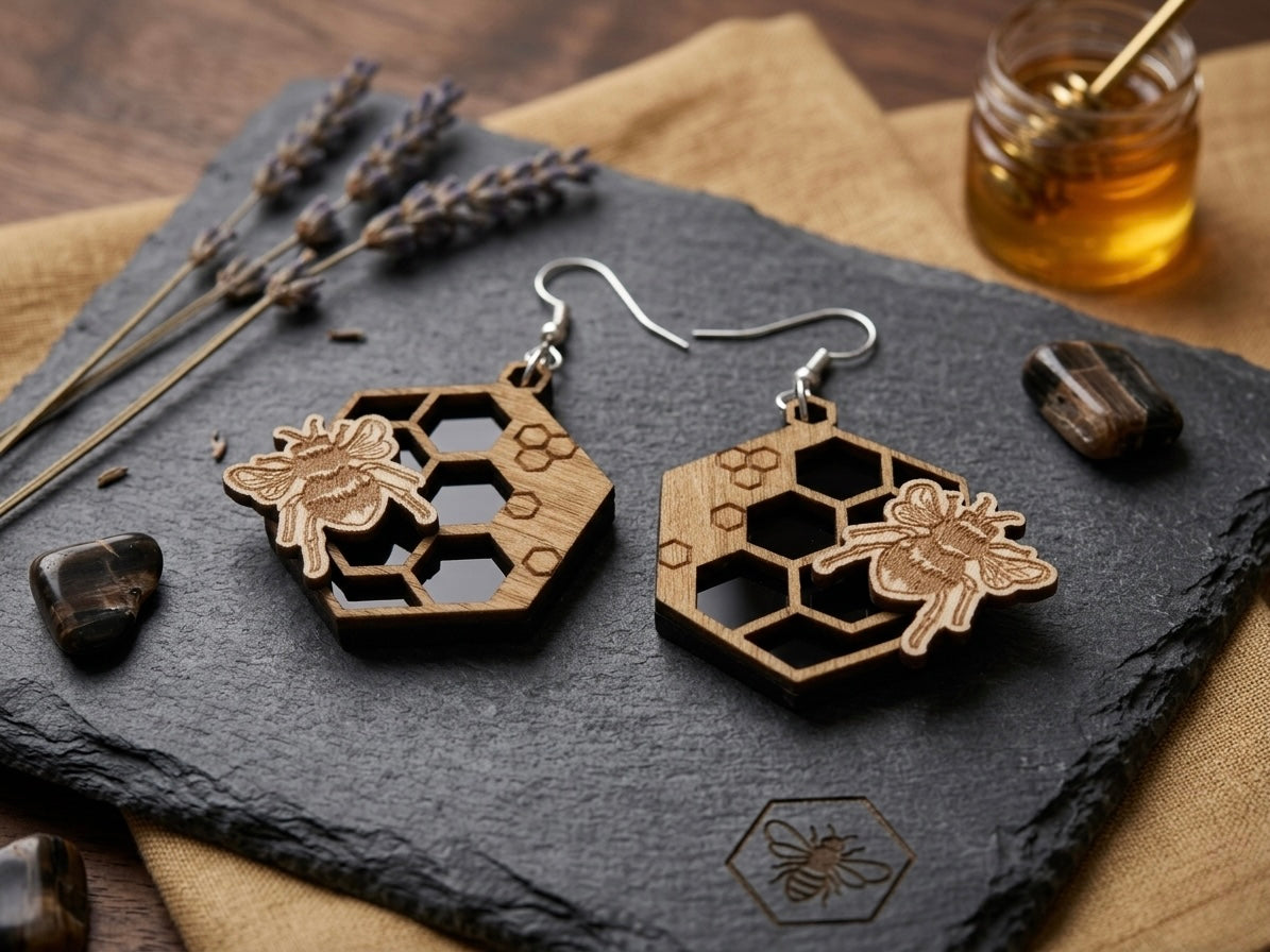 Wooden and Acrylic Bee Drop Earrings