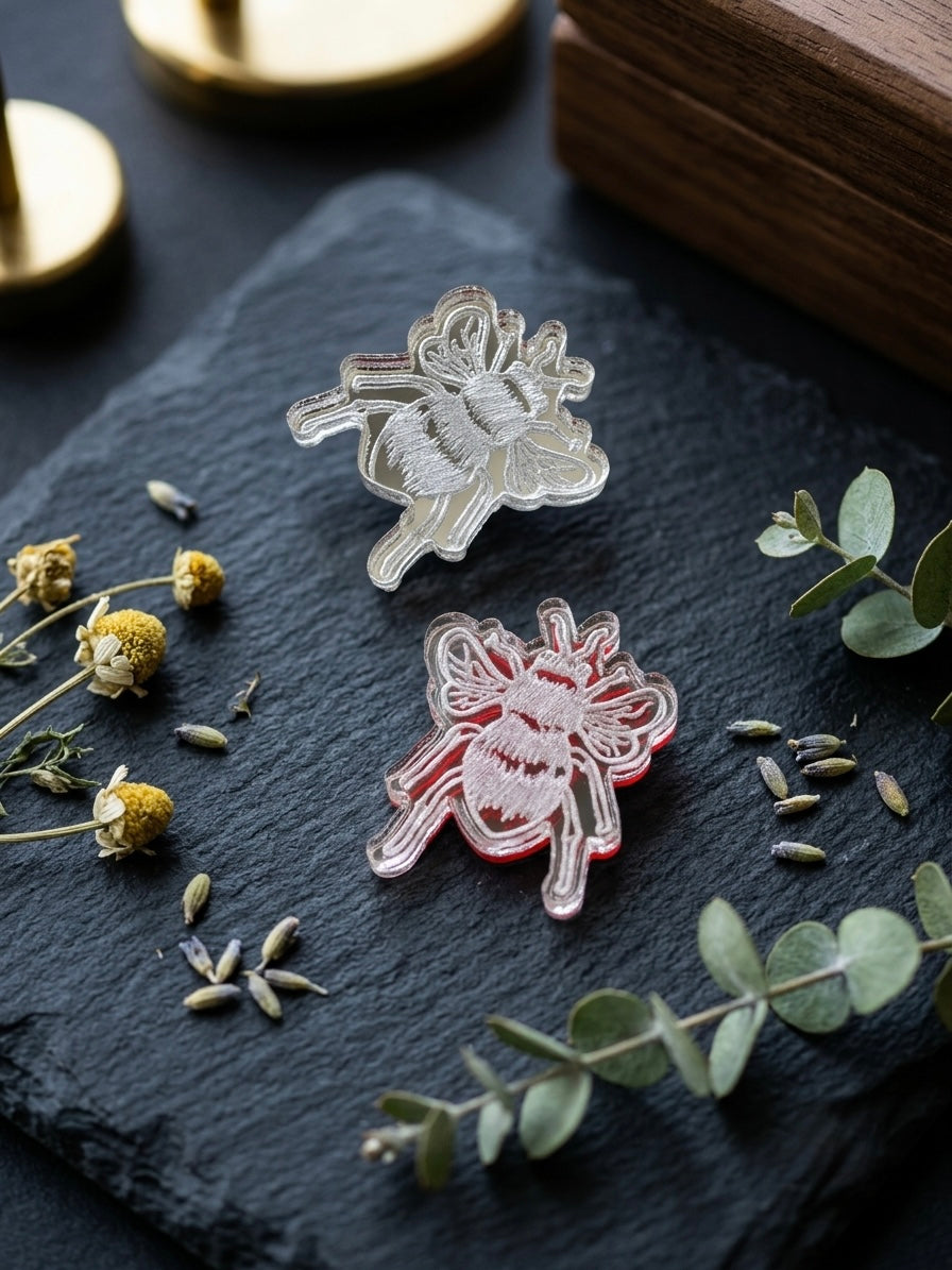 Mirrored Acrylic Bee Stud Earrings | Hypoallergenic Stainless Steel Studs