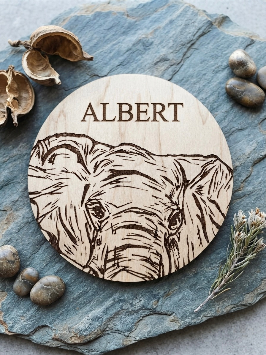 Personalised wooden elephant coaster | custom name engraved drink mat