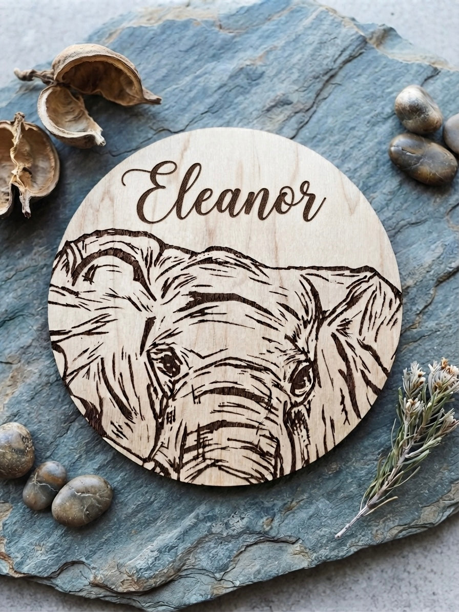 Personalised wooden elephant coaster | custom name engraved drink mat