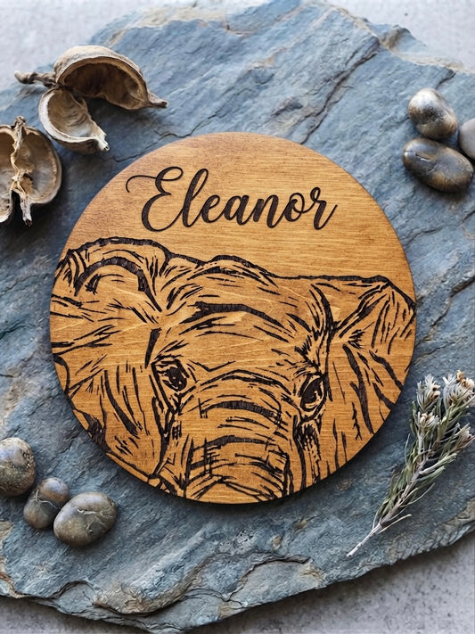 Personalised wooden elephant coaster | custom name engraved drink mat
