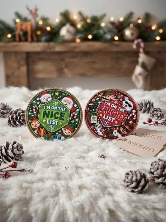 Naughty or Nice Christmas Coin, Double Sided UV Printed Metal Coin, Festive Gift