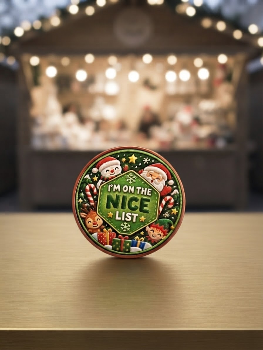 Naughty or Nice Christmas Coin, Double Sided UV Printed Metal Coin, Festive Gift