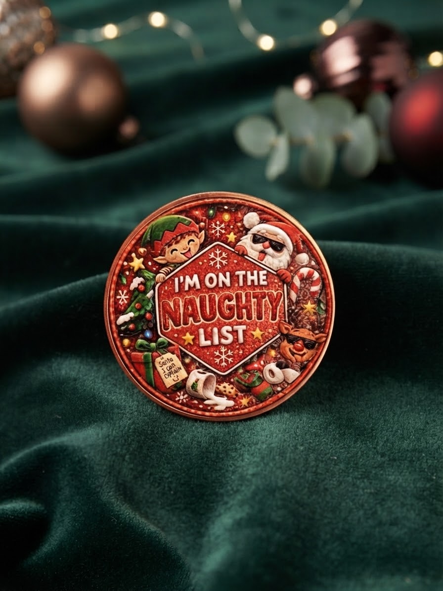 Naughty or Nice Christmas Coin, Double Sided UV Printed Metal Coin, Festive Gift