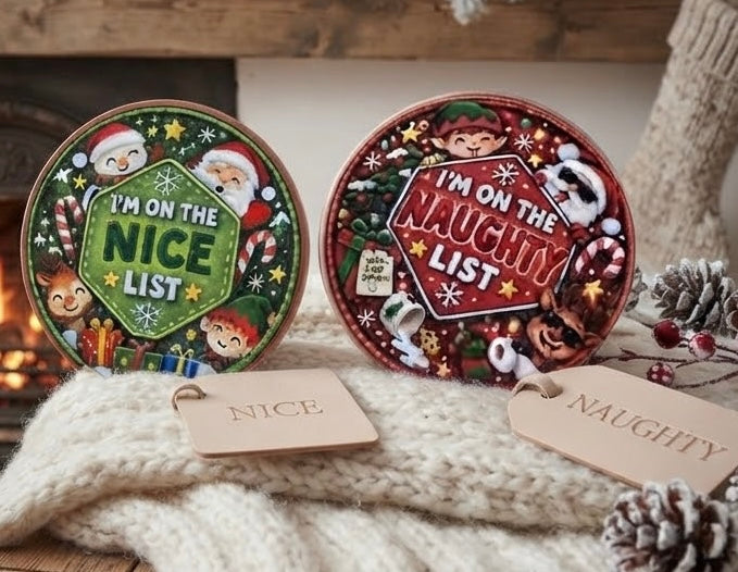 Naughty or Nice Christmas Coin, Double Sided UV Printed Metal Coin, Festive Gift