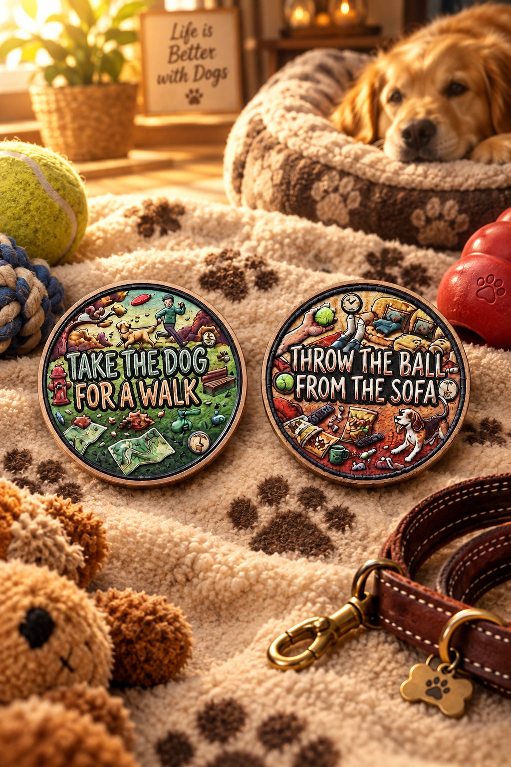Dog Owner Survival Coin – Walk the Dog or Throw the Ball from the Sofa